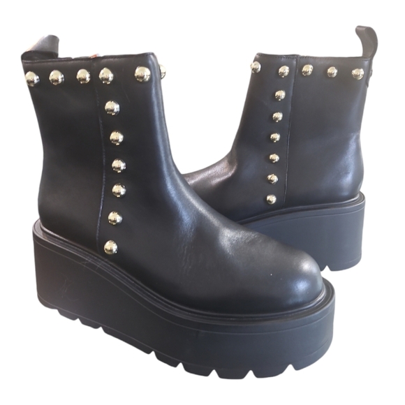 J/Slids Woman's Boots VICEROY  Leather Studded Ankle Platform Black Boots - Picture 8 of 12